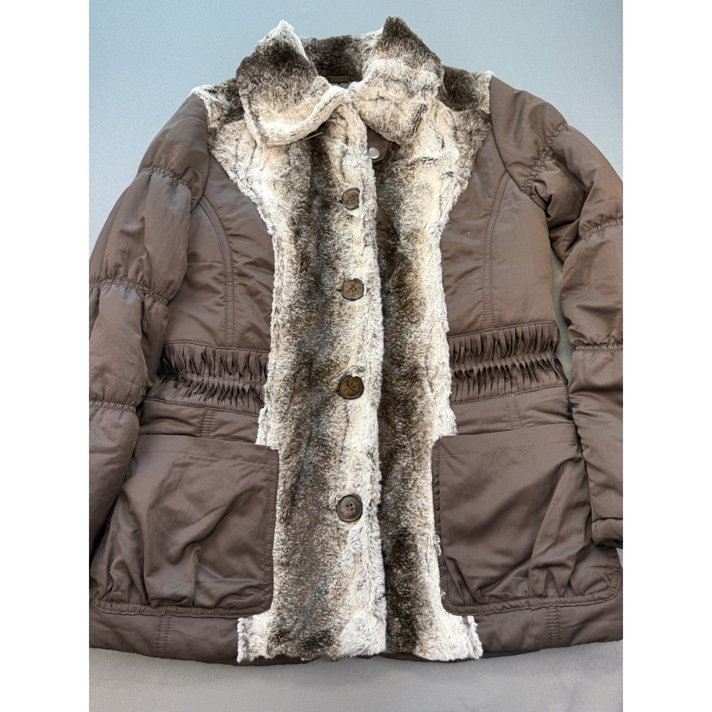 MONTANACO Women's‎ Brown Faux Fur Trim Jacket Coat Pockets Size Small S